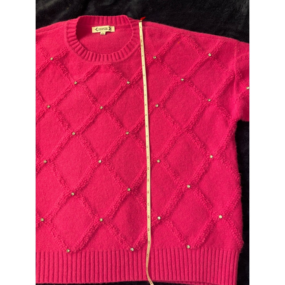 Nanette Lepore Hot Pink Rhinestone Knit Crewneck Sweater XL Feminine Barbiecore - Picture 13 of 13